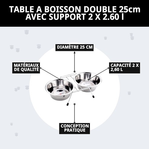 Bols de nourriture double 25 cm avec support - Idéal pour les animaux de compagnie