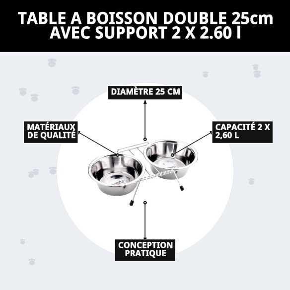 Bols de nourriture double 25 cm avec support - Idéal pour les animaux de compagnie