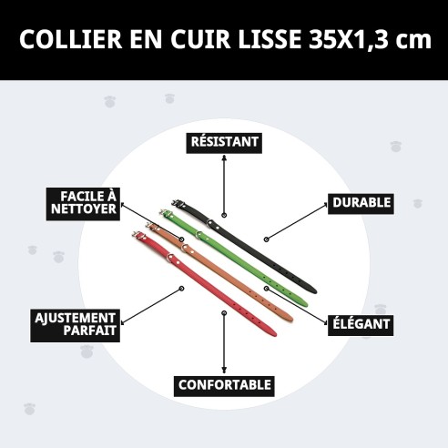 Collier en cuir lisse 35x1,3 cm pour chiens élégants.