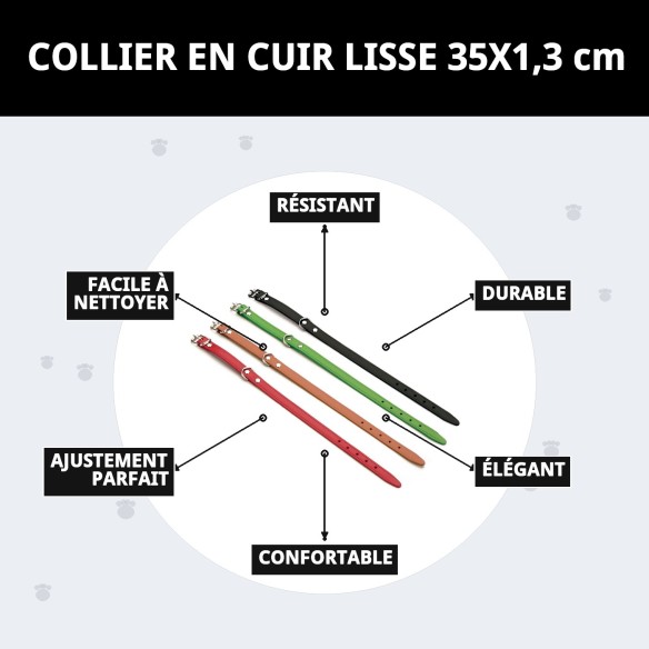 Collier en cuir lisse 35x1,3 cm pour chiens élégants.