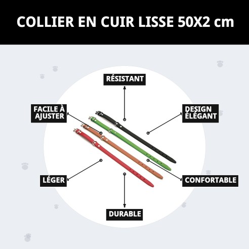 Collier en cuir lisse 50x2 cm pour votre animal de compagnie, élégant et durable.