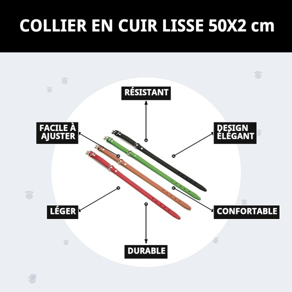 Collier en cuir lisse 50x2 cm pour votre animal de compagnie, élégant et durable.