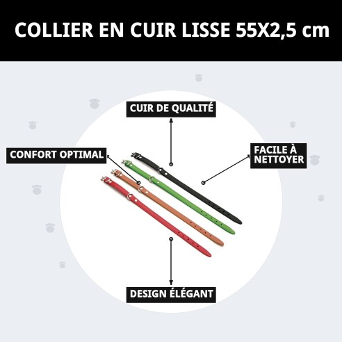 Collier en Cuir Lisse 55x2,5 cm pour Animaux de Compagnie Élégant