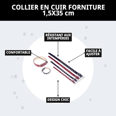 Collier en cuir Forniture 1,5x35 cm pour votre animal de compagnie.
