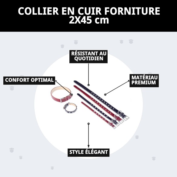 Collier en cuir Forniture 2x45 cm pour animaux de compagnie élégants.