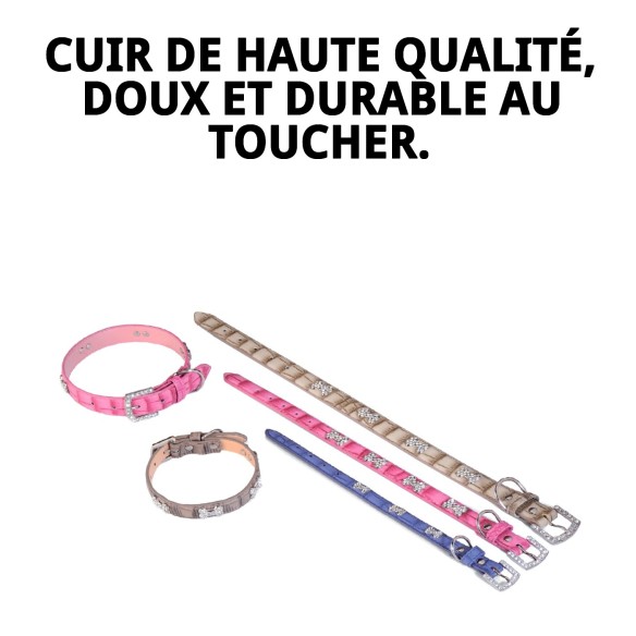 Collier en cuir beige avec os 1,6x30 cm pour animaux de compagnie.