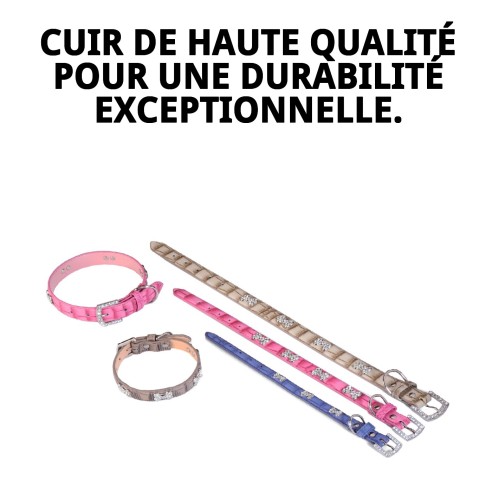 Collier en cuir avec os beige 1,90x40 cm pour animaux de compagnie.