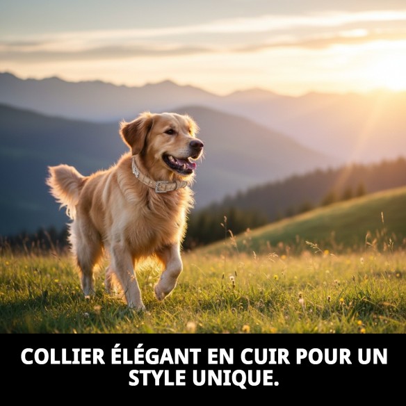 Collier en Cuir avec Os pour Animaux de Compagnie - Beige et Bleu