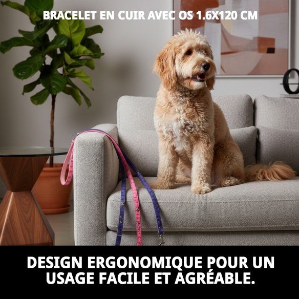 Lanière en cuir avec os 1,6x120 cm pour animaux de compagnie