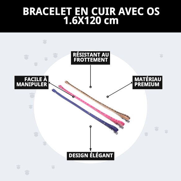 Lanière en cuir avec os 1,6x120 cm pour animaux de compagnie