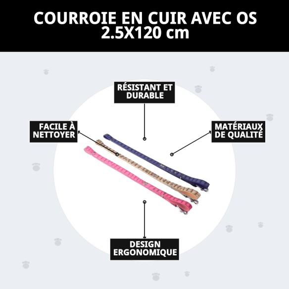 Rameau en cuir avec os 2,5x120 cm pour animaux de compagnie.