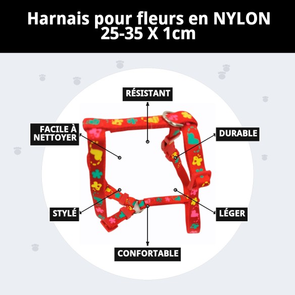 Harnais en Nylon Flower 25-35 cm : Style et Confort pour votre Animal de Compagnie