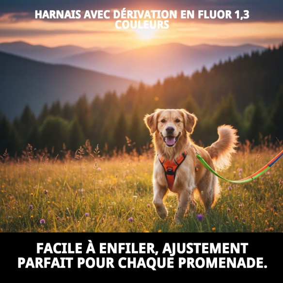 Harnais avec Laisse Fluorescente 1,3 Couleurs pour Votre Animal de Compagnie