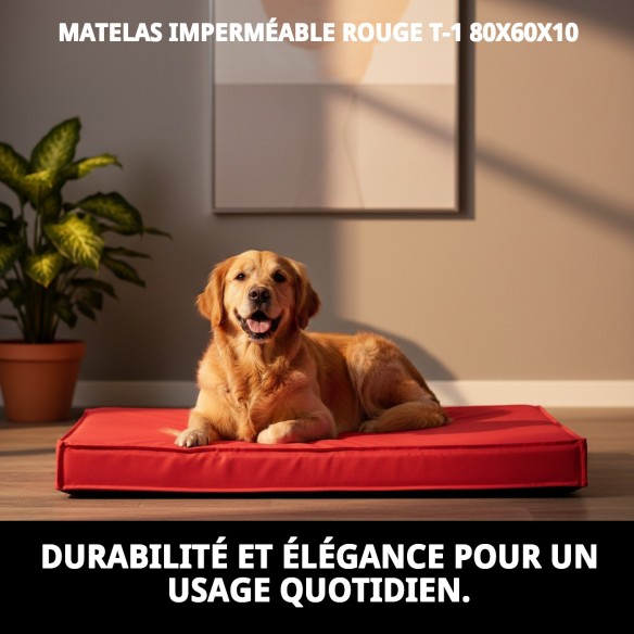 Matelas étanche rouge T-1 80x60x10 pour animaux heureux.