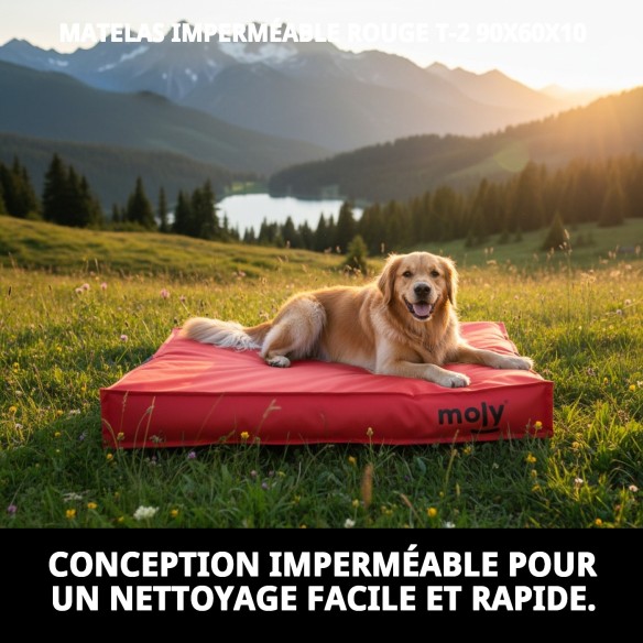 Matelas étanche rouge T-2 90x60x10 pour animaux de compagnie heureux.