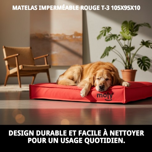 Matelas imperméable rouge T-3 105x95x10 pour animaux de compagnie faciles.