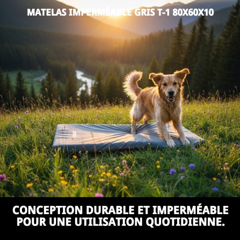 Matelas Waterproof Gris T-1 80x60x10 pour Animaux Confortable