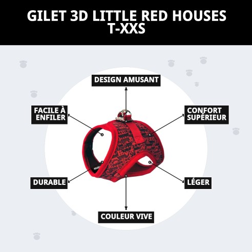 Gilet 3D Casitas Rojas T-XXS pour votre animal de compagnie élégant.