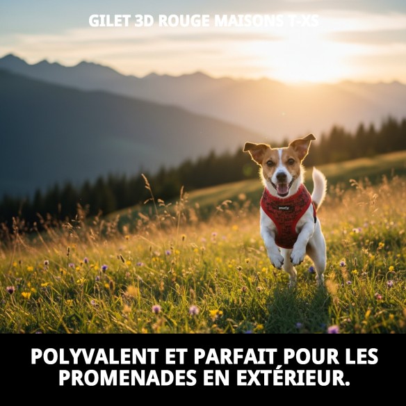 Gilet 3D Maisons Rouges T-XS pour Animaux de Compagnie Amusant