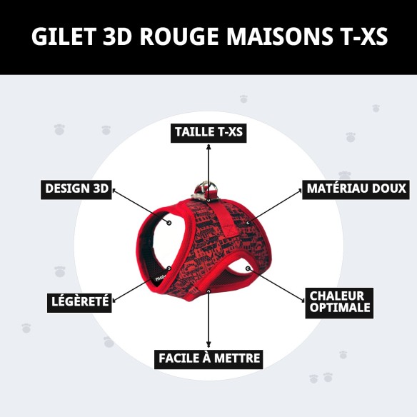 Gilet 3D Maisons Rouges T-XS pour Animaux de Compagnie Amusant