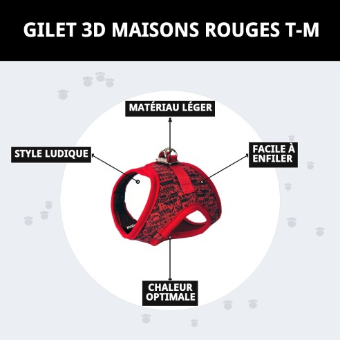 Gilet 3D Casitas Rojas T-M pour votre animal de compagnie ! Style unique !