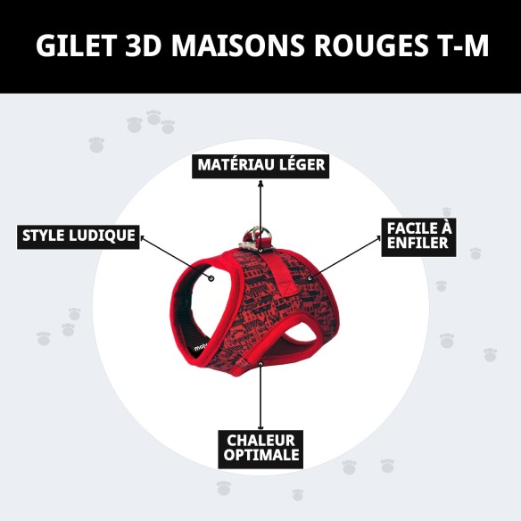 Gilet 3D Casitas Rojas T-M pour votre animal de compagnie ! Style unique !