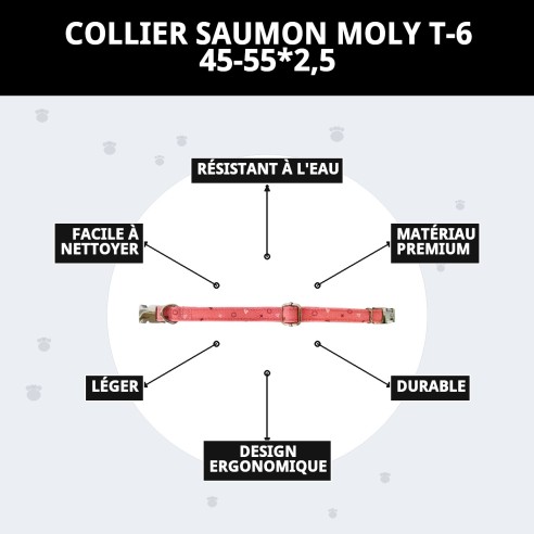 Collier Moly Saumon T-6 pour Chiens 45-55 cm - Confort et Style