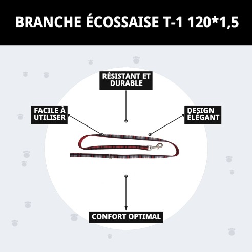 Ramal Écossais T-1 120*1,5 : Style et Sécurité pour votre Animal de Compagnie