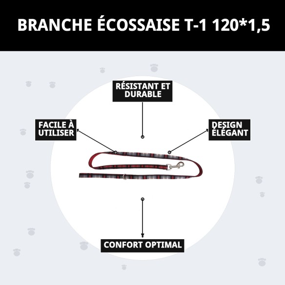Ramal Écossais T-1 120*1,5 : Style et Sécurité pour votre Animal de Compagnie