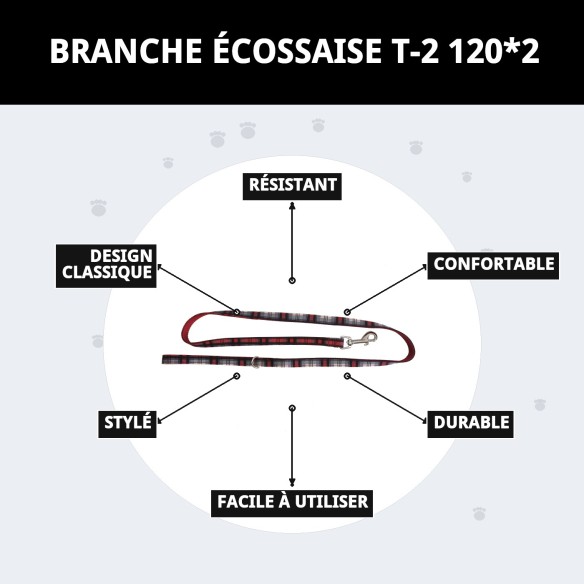 Ramal Écossais T-2 120*2 : Style et Sécurité pour Votre Animal de Compagnie