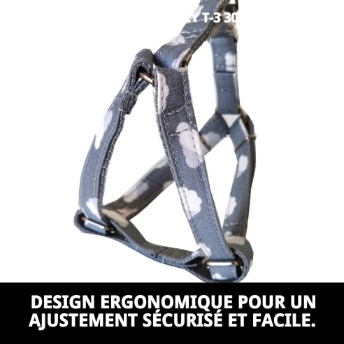 Petral Nubes Gris T-3 pour Chiens 30-40 cm - Confort et Style