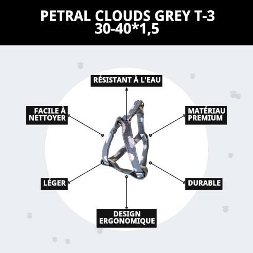 Petral Nubes Gris T-3 pour Chiens 30-40 cm - Confort et Style