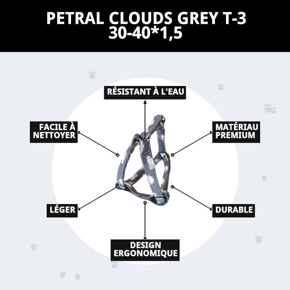 Petral Nubes Gris T-3 pour Chiens 30-40 cm - Confort et Style