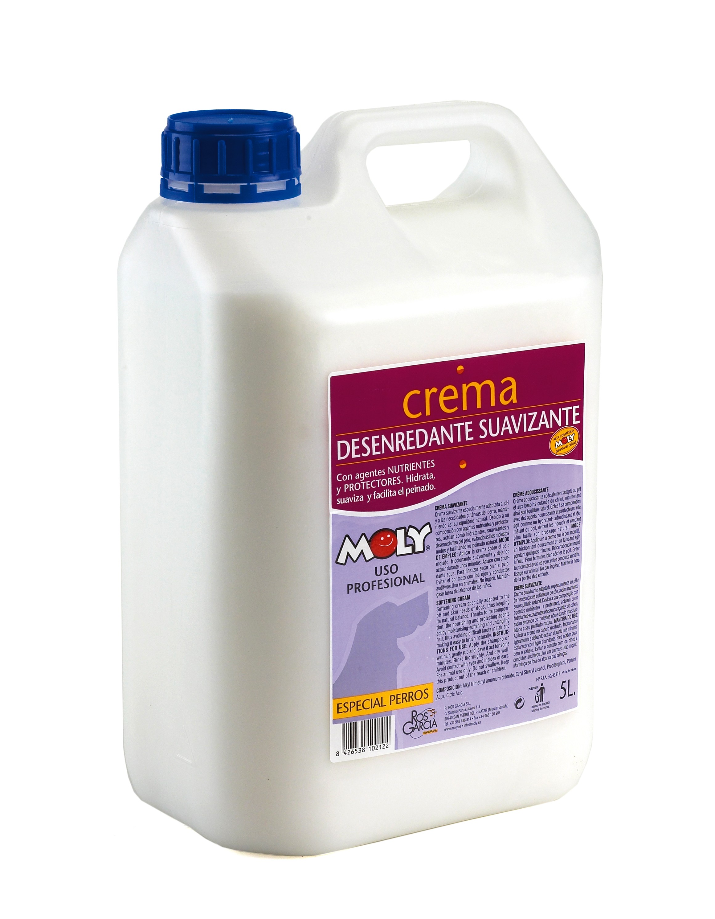Crema Suavizante 5 L Moly | Acondicionador Profesional para Pelos Largos, Secos o Enredados